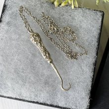 Cargar imagen en el visor de la galería, Victorian Miniature Silver Button Hook Pendant. Antique English Sterling Silver Chatelaine Accessory. Silver Novelty Pendant Necklace.
