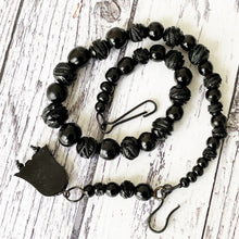 Cargar imagen en el visor de la galería, Antique Whitby Jet Carved Rose Albertina/Albert Pocket Watch Chain With Bellflower Fob. Victorian Mourning Bracelet/ Short Necklace.