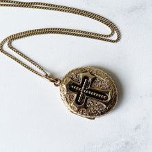 Cargar imagen en el visor de la galería, Antique Victorian 15ct Gold Engraved Forget-me-Not Flower & Cross Locket. Double Sided Solid Gold Mourning Locket