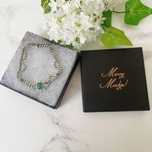 Cargar imagen en el visor de la galería, Antique Art Deco Paste Diamond & Emerald Bracelet. 1920s Sterling Silver Articulated Bracelet. Emerald Cut Green Gemstone Bracelet.