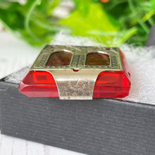 Cargar imagen en el visor de la galería, Antique Czech Red Glass Pocket Shrine With Rosary & Sacred Heart Jesus Statue. Vatican Double Window Devotional Catholic Miniature Shrine