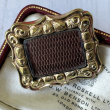 Cargar imagen en el visor de la galería, Antique Georgian Gold Cased Locket Brooch With Hair Work. Victorian Rolled Gold Fill Sentimental/Mourning Brooch