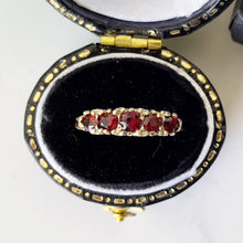 Charger l'image dans la galerie, Vintage 9ct Gold 5 Stone Bohemian Garnet Ring. English Edwardian Revival Half Hoop Ring. Antique Style Stacking/Pinky Ring US 4-1/2/UK I
