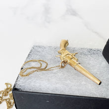 Charger l'image dans la galerie, Victorian Gold Gilt Revolver Watch Key Pendant. Antique Gun Pendant On 9ct Gold Chain. Edwardian Gold Pocket Watch Key Novelty Fob.