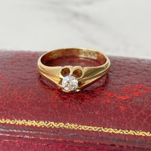 Cargar imagen en el visor de la galería, Victorian 18ct Gold & Diamond Belcher Ring, Hallmarked London 1897. Antique Old European Cut 0.25ct Diamond Solitaire Ring. Yellow Gold Ring