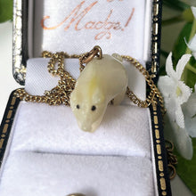 Cargar imagen en el visor de la galería, Antique Victorian Pearl Pig Pendant On 12ct Gold Fill Chain. Carved Mother of Pearl Victorian Lucky Pig Charm. Good Luck Token Jewelry Gift