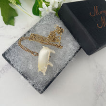 Cargar imagen en el visor de la galería, Antique Victorian Pearl Pig Pendant On 12ct Gold Fill Chain. Carved Mother of Pearl Victorian Lucky Pig Charm. Good Luck Token Jewelry Gift