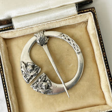 Charger l'image dans la galerie, Rare Antique Sterling Silver Celtic Knotwork Zoomorphic Penannular Pin. Scottish Sterling Silver Two Sided Plaid Brooch, Alexander Ritchie