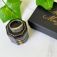 Cargar imagen en el visor de la galería, Art Deco 835 Silver Pave Set Marcasite Ring. 1930s Geometric Concave Band Style Ring. Vintage Cocktail Ring, Germany. Size 6 US/M UK/52 EU