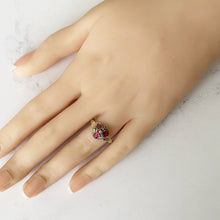 Cargar imagen en el visor de la galería, Antique Georgian Rhodolite Garnet & Pearl Gold Ring. Rose Pink Garnet Floral Cluster Ring. 12 Carat Gold Pansy Ring, Hallmarked For 1816