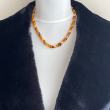 Load image into Gallery viewer, Vintage 1930s Baltic Amber Beaded Necklace. Mixed Cognac, Honey &amp; Egg Yolk Natural Amber Leaf Bead Necklace. Art Deco Collar Necklace
