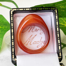 Cargar imagen en el visor de la galería, Vintage Scottish Carnelian Dome Band Ring. 1970s Carved Natural Orange Red Banded Agate Statement Ring. Wide, Unisex Size UK T/US 9 3/4.