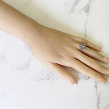 Carica l'immagine nel visualizzatore di Gallery, Antique Art Deco Blue Topaz Ring. Sterling Silver & Marcasite Geometric Ring. Vintage Emerald Cut Paste Gemstone Ring, Size L/UK, 5-3/4 US