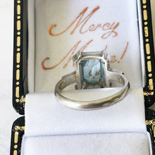 Carica l'immagine nel visualizzatore di Gallery, Antique Art Deco Blue Topaz Ring. Sterling Silver & Marcasite Geometric Ring. Vintage Emerald Cut Paste Gemstone Ring, Size L/UK, 5-3/4 US