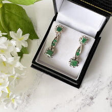 Charger l'image dans la galerie, Antique Victorian 15ct Gold Diamond & Emerald Earrings. Diamond Cluster Flower Earrings. Victorian Long Pendant Earrings
