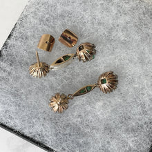 Charger l'image dans la galerie, Antique Victorian 15ct Gold Diamond & Emerald Earrings. Diamond Cluster Flower Earrings. Victorian Long Pendant Earrings