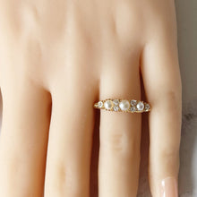 Cargar imagen en el visor de la galería, Antique Edwardian 18ct Gold Diamond Pearl Ring. Pearl Trilogy Ring. Antique Half Band Hoop Ring, Wedding, Engagement, Anniversary Ring