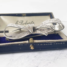 Load image into Gallery viewer, Rare Antique Victorian English Silver Bow Brooch. Henry Ellis 1847 Exeter Hallmarked Brooch, Patented Design, Combe Martin Silver Mine Devon