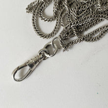 Cargar imagen en el visor de la galería, Antique Victorian Silver Guard Chain. Sterling Silver 60" Long Curb Chain & Large Dog Clip. Heavy Long Chain, Muff Chain, Sautoir Necklace