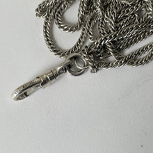 Cargar imagen en el visor de la galería, Antique Victorian Silver Guard Chain. Sterling Silver 60" Long Curb Chain & Large Dog Clip. Heavy Long Chain, Muff Chain, Sautoir Necklace
