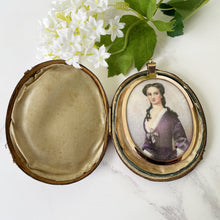 Cargar imagen en el visor de la galería, Antique Georgian 18ct Gold Portrait Miniature Locket. Cased 2-Sided Gold & Blue Enamel Love Token/Sentimental Locket With Gold Monogram.