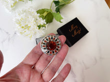 Cargar imagen en el visor de la galería, Victorian Scottish Silver Mixed Agate & Citrine Brooch. Antique Celtic Shield Cairngorm Brooch. Banded Agate, Bloodstone, Carnelian Brooch.