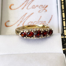Charger l'image dans la galerie, Vintage 9ct Gold 5 Stone Bohemian Garnet Ring. English Edwardian Revival Half Hoop Ring. Antique Style Stacking/Pinky Ring US 4-1/2/UK I