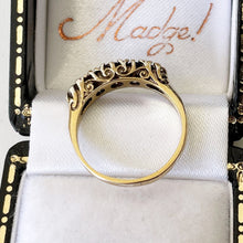 Charger l'image dans la galerie, Vintage 9ct Gold 5 Stone Bohemian Garnet Ring. English Edwardian Revival Half Hoop Ring. Antique Style Stacking/Pinky Ring US 4-1/2/UK I