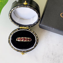 Charger l'image dans la galerie, Vintage 9ct Gold 5 Stone Bohemian Garnet Ring. English Edwardian Revival Half Hoop Ring. Antique Style Stacking/Pinky Ring US 4-1/2/UK I
