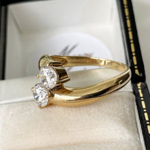 Cargar imagen en el visor de la galería, Vintage 14ct Gold Toi Et Moi CZ Diamond Ring & Heart Box. Gold Bypass Snake Ring. 2-Stone Engagement/Anniversary Ring, Size UK/M, US/6-1/4