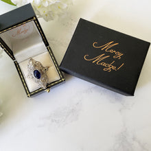 Cargar imagen en el visor de la galería, Antique Victorian Silver Filigree Ring. Paste Sapphire Marquise Ring. Renaissance Revival Baroque Ring. Size US 7/UK N.5/EU 54