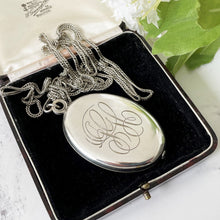 Charger l'image dans la galerie, Antique Edwardian Silver Locket Compact. Very Large Chatelaine Locket. Engraved Monogram. Layering Necklace Pendant With Mirror