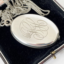 Charger l'image dans la galerie, Antique Edwardian Silver Locket Compact. Very Large Chatelaine Locket. Engraved Monogram. Layering Necklace Pendant With Mirror