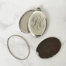 Charger l'image dans la galerie, Antique Edwardian Silver Locket Compact. Very Large Chatelaine Locket. Engraved Monogram. Layering Necklace Pendant With Mirror