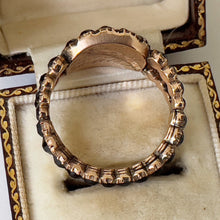 Cargar imagen en el visor de la galería, Antique Georgian 18ct Gold Mourning Ring, Engraved 1815. Gents Stuart Crystal Black Paste Memorial Ring With Hair Compartment. Regency Ring