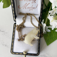 Cargar imagen en el visor de la galería, Antique Victorian Pearl Pig Pendant On 12ct Gold Fill Chain. Carved Mother of Pearl Victorian Lucky Pig Charm. Good Luck Token Jewelry Gift