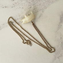 Cargar imagen en el visor de la galería, Antique Victorian Pearl Pig Pendant On 12ct Gold Fill Chain. Carved Mother of Pearl Victorian Lucky Pig Charm. Good Luck Token Jewelry Gift