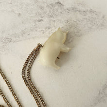 Cargar imagen en el visor de la galería, Antique Victorian Pearl Pig Pendant On 12ct Gold Fill Chain. Carved Mother of Pearl Victorian Lucky Pig Charm. Good Luck Token Jewelry Gift