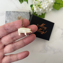 Cargar imagen en el visor de la galería, Antique Victorian Pearl Pig Pendant On 12ct Gold Fill Chain. Carved Mother of Pearl Victorian Lucky Pig Charm. Good Luck Token Jewelry Gift