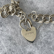 Load image into Gallery viewer, Vintage Silver Love Heart Padlock Bracelet, Hallmarked Charles Horner 1976. Sterling Silver Double Curb Link Sweetheart Bracelet.