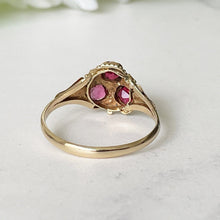 Cargar imagen en el visor de la galería, Antique Georgian Rhodolite Garnet & Pearl Gold Ring. Rose Pink Garnet Floral Cluster Ring. 12 Carat Gold Pansy Ring, Hallmarked For 1816