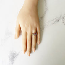 Cargar imagen en el visor de la galería, Antique Georgian Rhodolite Garnet & Pearl Gold Ring. Rose Pink Garnet Floral Cluster Ring. 12 Carat Gold Pansy Ring, Hallmarked For 1816
