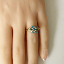 Cargar imagen en el visor de la galería, Georgian Pearl & Turquoise 18ct Gold Ring. Antique Cluster/Halo Ring. Georgian Rococo Daisy Flower Ring, Size UK O, US 7, EU 54
