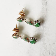 Charger l'image dans la galerie, Antique Victorian 15ct Gold Diamond & Emerald Earrings. Diamond Cluster Flower Earrings. Victorian Long Pendant Earrings