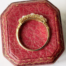 Cargar imagen en el visor de la galería, Antique Edwardian 18ct Gold Diamond Pearl Ring. Pearl Trilogy Ring. Antique Half Band Hoop Ring, Wedding, Engagement, Anniversary Ring