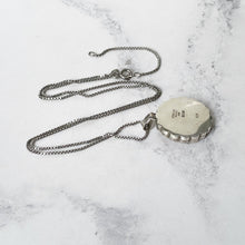 Cargar imagen en el visor de la galería, Vintage English Sterling Silver Round Locket. Round Scalloped Locket, Engraved Vines and Star. Vintage 2-Photo Locket, Adjustable Box Chain.