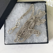 Cargar imagen en el visor de la galería, Antique Victorian Silver Guard Chain. Sterling Silver 60" Long Curb Chain & Large Dog Clip. Heavy Long Chain, Muff Chain, Sautoir Necklace