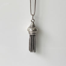 Charger l'image dans la galerie, Antique Victorian Silver Tassel Pendant & Box Chain. Sterling Silver Albertina Charm With Foxtail Chain Dangles. Antique Fob Charm Pendant
