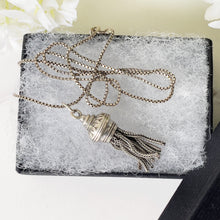 Charger l'image dans la galerie, Antique Victorian Silver Tassel Pendant & Box Chain. Sterling Silver Albertina Charm With Foxtail Chain Dangles. Antique Fob Charm Pendant