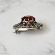 Cargar imagen en el visor de la galería, Victorian Scottish Silver Mixed Agate & Citrine Brooch. Antique Celtic Shield Cairngorm Brooch. Banded Agate, Bloodstone, Carnelian Brooch.